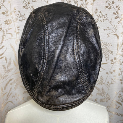 Scala Classico Leather Flat Cap Hat L XL Brown Ivy Workwear Grandpacore Thrashed