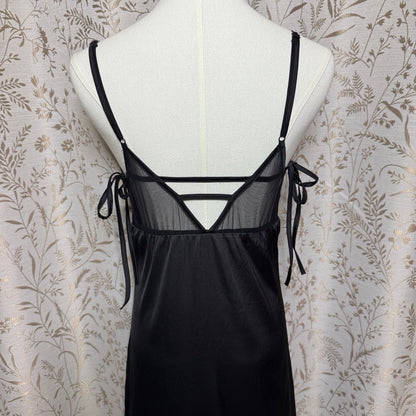 Lace Trim Sheer Mesh Asymmetric Midi Slip Dress Women M Y2K Coquette Romantic