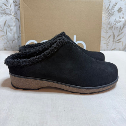 Earth Kolia8 Black Suede Clogs Women 11 W NIB Faux Shearling Cabincore Comfort