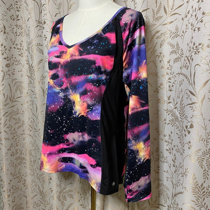 Ideology Galaxy Print Long Sleeve Top Large Nebula Techwear Rave Athleisure Yoga
