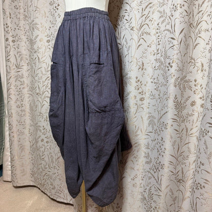 Linen Drop-Crotch Harem Pants Women Small Lantern Wings Avant Garde Lagenlook