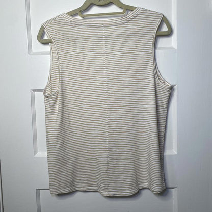 Sonoma Striped V-Neck Tank Top Womens L White Tan Coastal Preppy Nautical Preppy