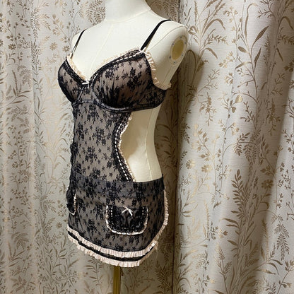 2009 Victoria's Secret Lace Maid Babydoll Chemise 36C Bow Coquette Sirencore