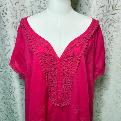 Motto Crochet V Neck Tunic Top Womens 3X Pink Boho Peasant Plus Size Festival