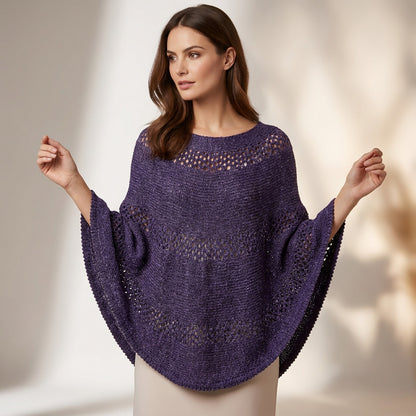 Chico's Open Knit Batwing Poncho Sweater Women L/XL Purple Whimsigoth Festival