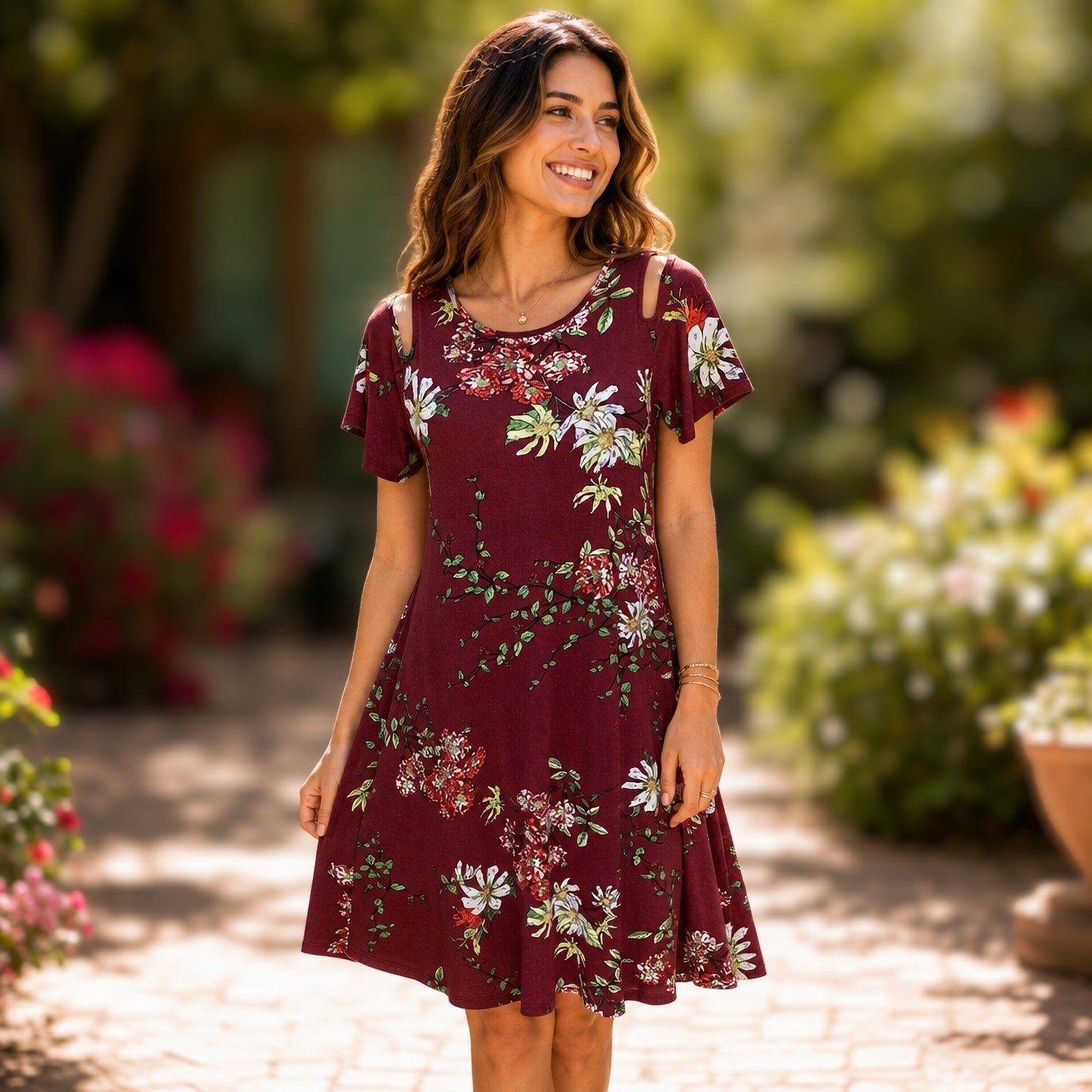 Boho Floral Burgundy Cold Shoulder Dress Small Romantic Fairycore Whim – Closet Kitty