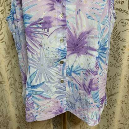 Shaver Lake Vintage Sleeveless Semi Sheer Blouse Women XL Y2K Tropical Sparkle