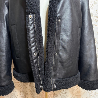Levi's Faux Leather Sherpa Aviator Jacket Women XL Bomber Moto Biker Streetwear