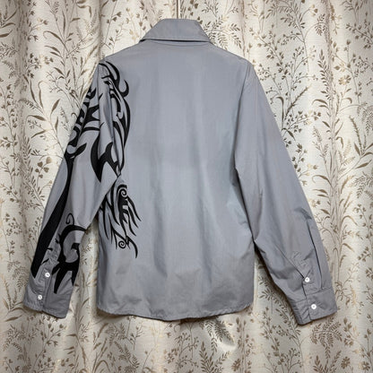 Jeansian Graphic Long Sleeve Button Up Shirt Mens M Gray Y2K Streetwear Cyber