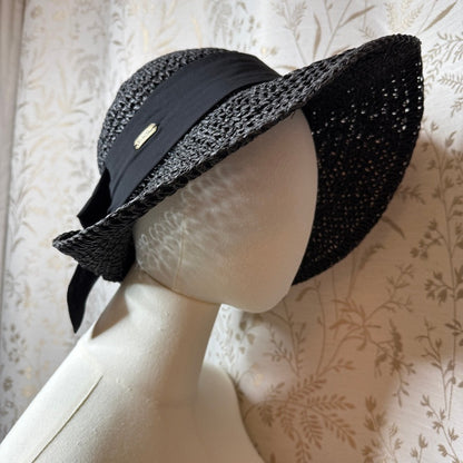 Sun 'N' Sand Black Woven Straw Sun Hat Womens OS Beach Coastal Boho Resortwear