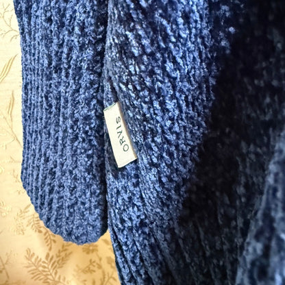 Orvis Chenille Open Front Duster Cardigan Women XXL Blue Cozy Cabincore Grandma