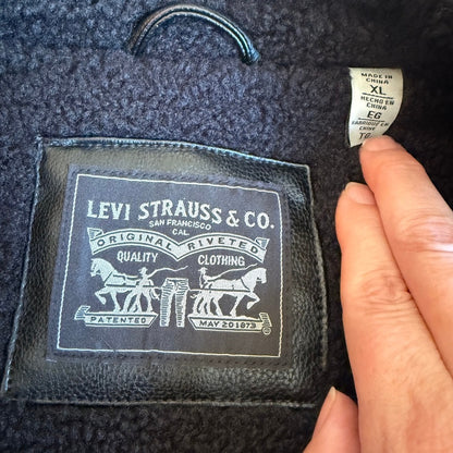 Levi's Faux Leather Sherpa Aviator Jacket Women XL Bomber Moto Biker Streetwear