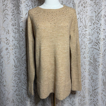 Apt. 9 Holiday Gold Rhinestone Tunic Sweater Womens Large Sparkle Festive Party