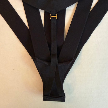 Victorias Secret Women Black Strappy Cage Teddy Bodysuit Large Boudoir Vampy