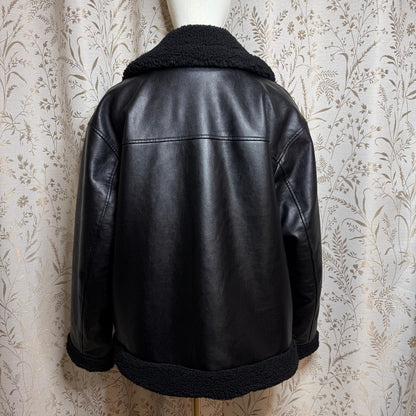 Levi's Faux Leather Sherpa Aviator Jacket Women XL Bomber Moto Biker Streetwear
