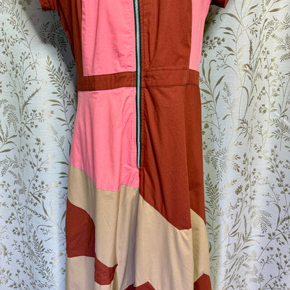Zapelle Colorblock Patchwork Maxi Dress L 12 Rust Pink Dopamine Mod Artsy Boho