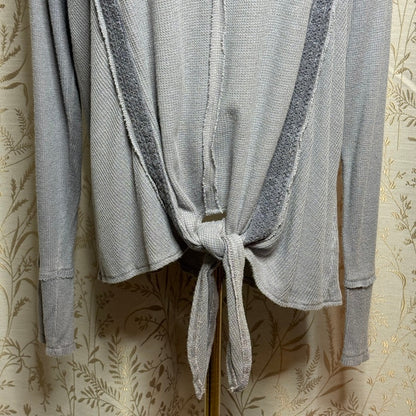 Knox Rose Front Tie Waffle Knit Top Women XL Gray Lace Boho Cozycore Romantic
