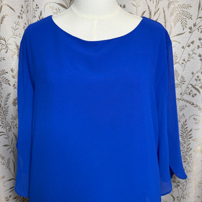 Grace Karin Blue Chiffon Blouse Women 2XL NWOT Office Chic Minimalist Colorblock