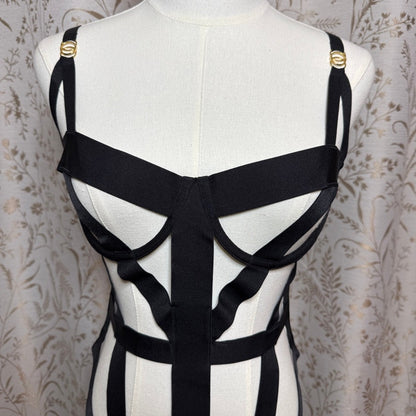 Victorias Secret Women Black Strappy Cage Teddy Bodysuit Large Boudoir Vampy