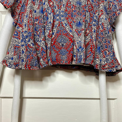 Forever 21 Paisley Crop Top Small Red Blue Off Shoulder Boho Festival Indie