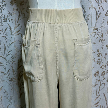 SONOMA Lyocell Linen Pants Womens L Cream Pull On Stretch Waist Neutral Coastal