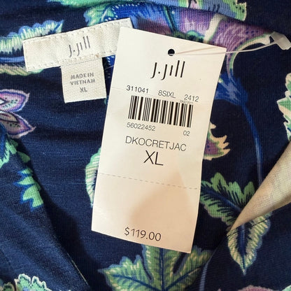J.Jill Floral Split V-Neck Knit Maxi Dress Women XL Blue Tropical Resortwear NWT