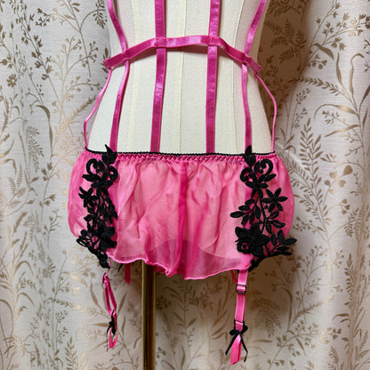 Fredericks of Hollywood Pink Cage Teddy Romper L/XL Coquette Boudoir Romantic
