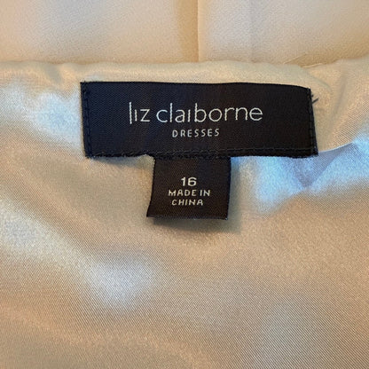 Liz Claiborne Beige Ruffle V-Neck Midi Dress Womens 16 Beaded Wedding Romantic