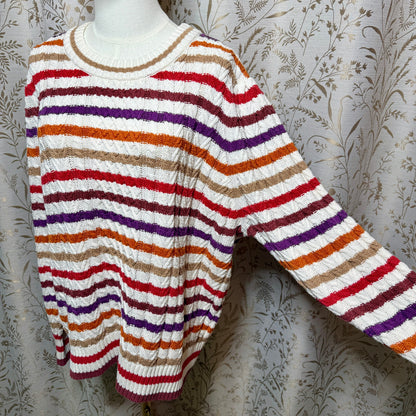 St Johns Bay Striped Cable Knit Puff Sleeve Sweater Women 2X Academia Retro Cozy