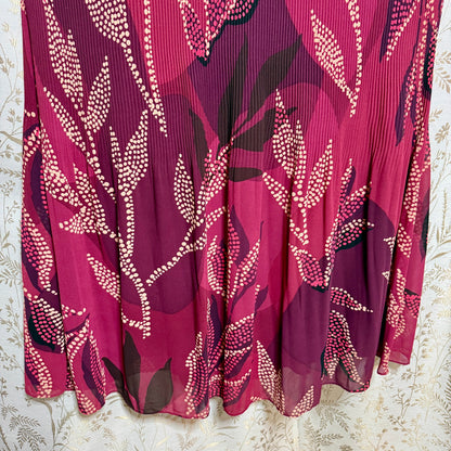 DR2 Pleated Chiffon Midi Skirt Womens XL Red Botanical Romantic Boho Whimsigoth