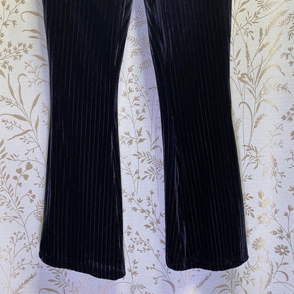 SHEIN Black Velvet Ribbed Flare Leg Pants XS 2 Coquette Indie Sleaze Whimsigoth