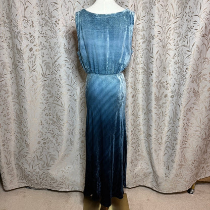 Nostalgia Vintage Ombre Crushed Blue Velvet Maxi Dress Womens L 90s Whimsigoth