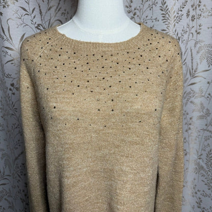 Apt. 9 Holiday Gold Rhinestone Tunic Sweater Womens Large Sparkle Festive Party