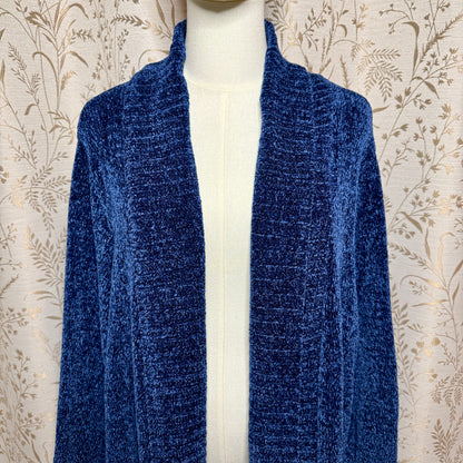 Orvis Chenille Open Front Duster Cardigan Women XXL Blue Cozy Cabincore Grandma