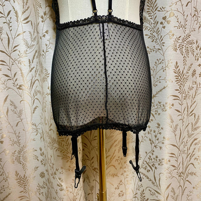 Fredericks of Hollywood Black Stretch Lace Chemise L Garter Goth Coquette Pin-Up