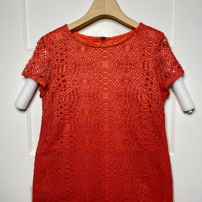 Chicos Geometric Medallion Lace Sheath Dress Petite 0.5 XS Coral Boho Chic Retro