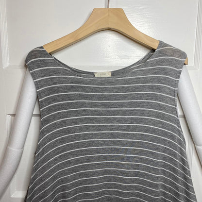 Pinc Striped Tunic Dress Gray White Stripes Stretchy Lagenlook Minimalist Casual