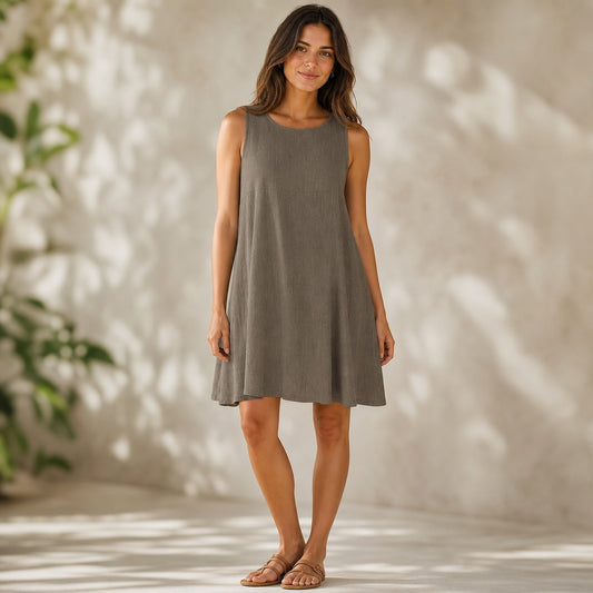 Renown Vintage Wool Cupro Mini Shift Dress Small Taupe Mod Minimalist Mori Kei