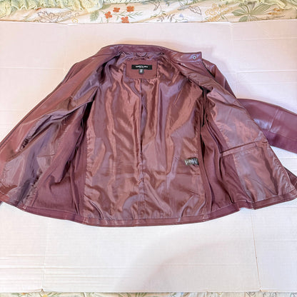 Kenneth Cole NY Faux Leather Moto Jacket Women XL Oxblood Mixed Media Biker Chic