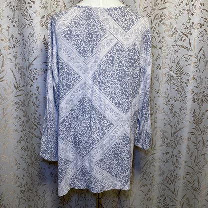 Sonoma Peasant Blouse XL Gray Paisley Leopard Cottagecore Lagenlook Minimalist