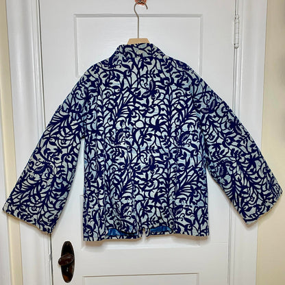 Kimono Jacket Womens XL Butterfly Pattern Block Print Handmade Boho Fairycore