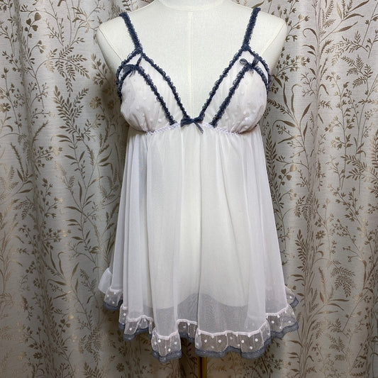 Victorias Secret Babydoll Slip L White Sheer Mesh Swiss Dot Coquette Bridal