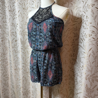 Gypsies & Moondust Boho Paisley Lace Halter Romper Shorts Womens S Southwestern