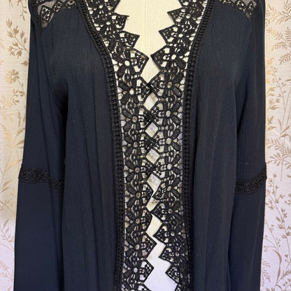 Moral Fiber Black Crochet Lace Open Front Cardigan NWT M Whimsigoth Boho Witchy
