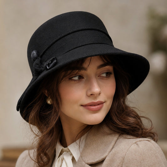 Scala Black 100% Wool Dress Hat One Size Vintage Style Classic Academia Audrey