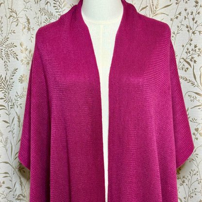 Magenta Pink Knit Fringe Wrap Shawl Women OS Boho Cozy Romantic Travel Comfort