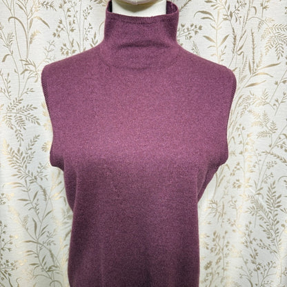 Cashmere Sweater Set Cardigan Sleeveless Turtleneck Womens L Wine Quiet Luxury