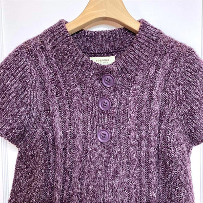 Sonoma Purple Cable Knit Cardigan Womens L Short Sleeve Cozycore Whimsigoth Boho