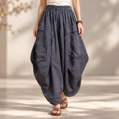 Linen Drop-Crotch Harem Pants Women Small Lantern Wings Avant Garde Lagenlook