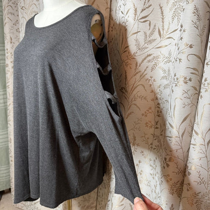 Bobeau Cutout Cold Shoulder Asymmetrical Top Womens 1X Gray Stretch Edgy Casual